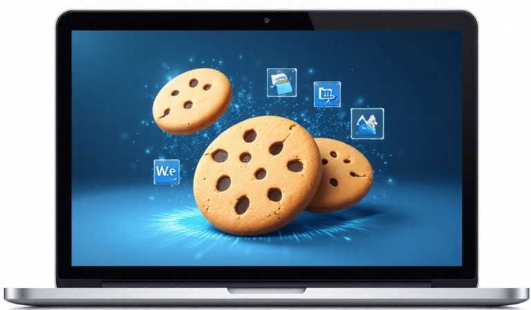 Ilustracja plików cookie jako małych ciasteczek na ekranie komputera
